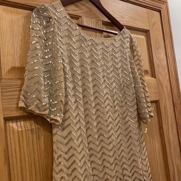 Alice+Olivia Midi Dress Nude/Silver/Gold - Picture 3 of 12